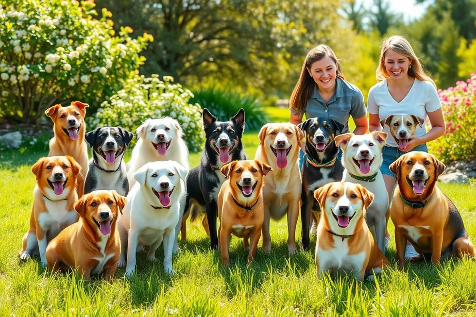 Cães e seus adestradores interagindo de forma positiva em um ambiente de treinamento.