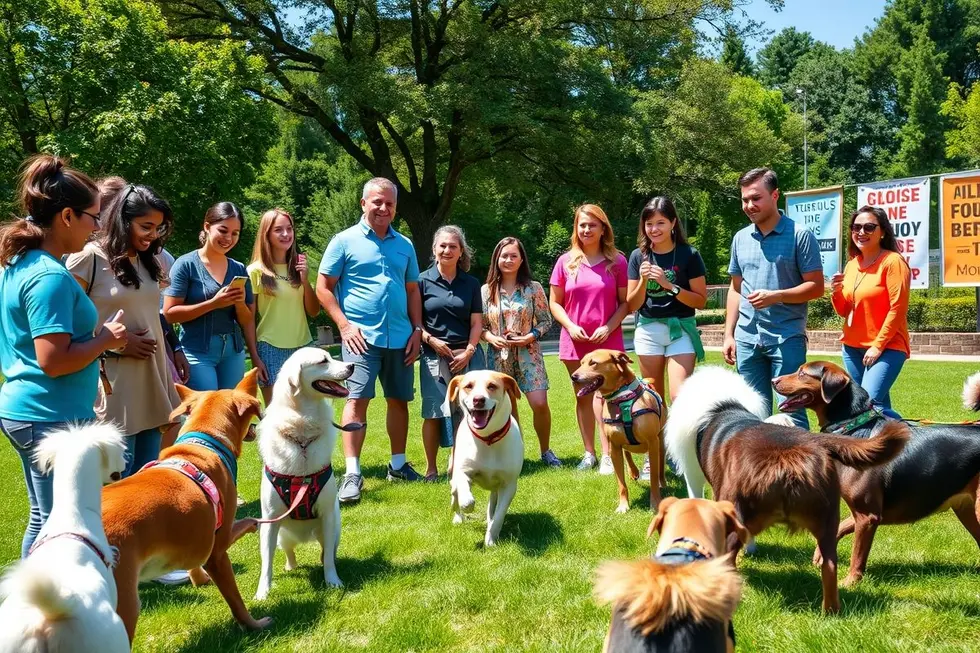 Pessoas aprendendo sobre adestramento de cães em um ambiente positivo.