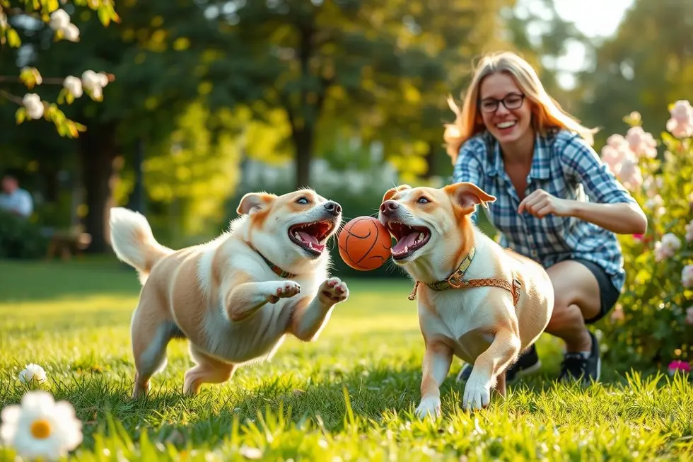 Cachorro brincando de buscar com seu dono