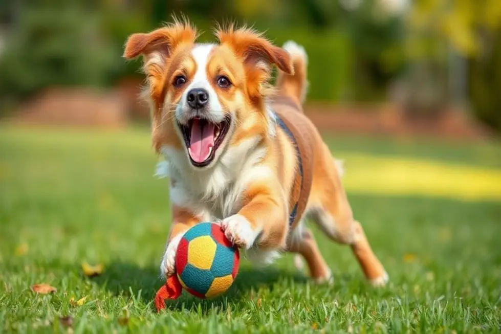 Cachorro brincando com um brinquedo, simbolizando a hiperatividade de pets.